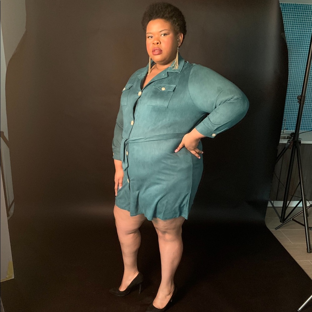 Plus Suede Self Tie Shirt Dress